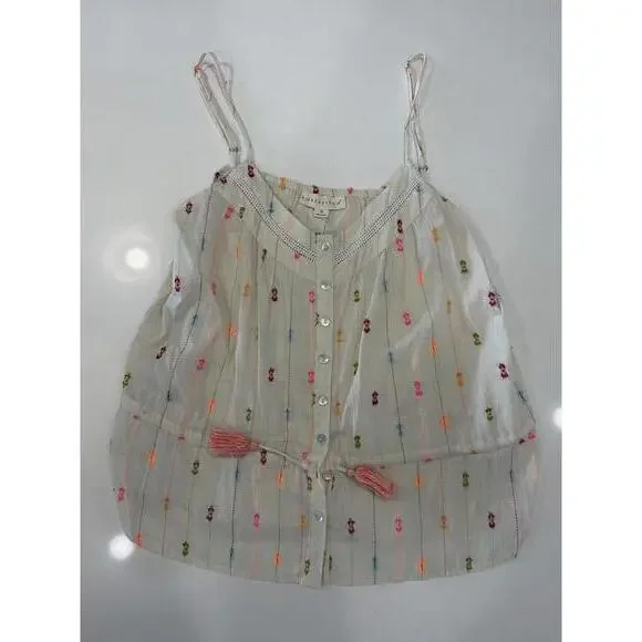 Lovestitch Women's Sleeveless Button-Front Top with Tassel Tie - Picture 1 of 5